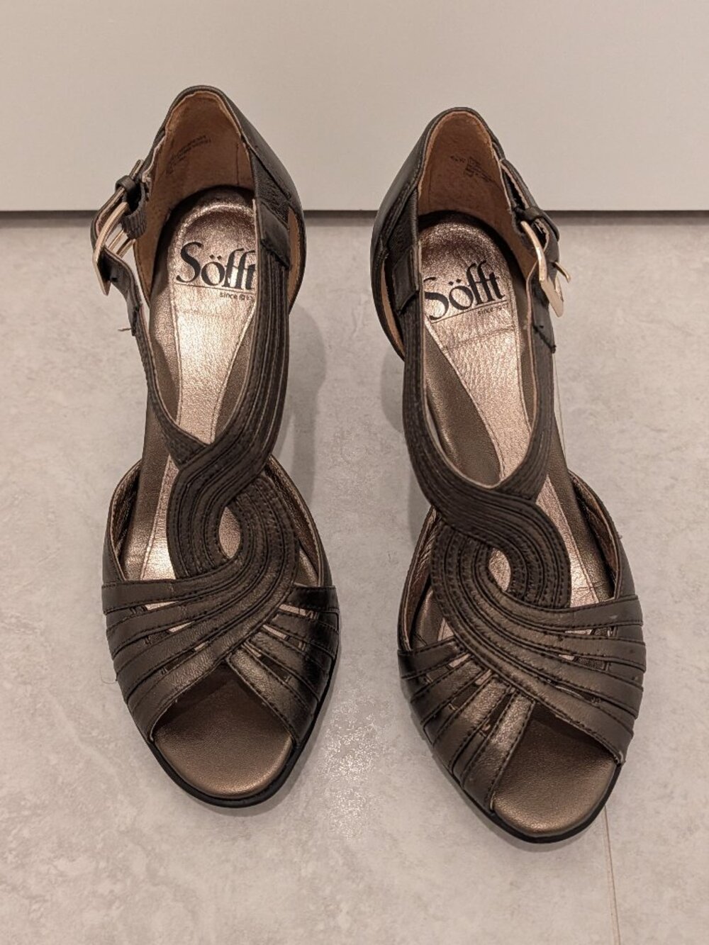 Sofft 6.5W Graciella Bronze Leather Open Peep Toe High Heel Dress Sandals